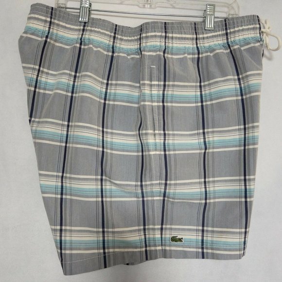 Lacoste Gray Plaid Board Short Mens XL Adjustable Waist Mesh Lined Swim Trunks - Picture 3 of 7